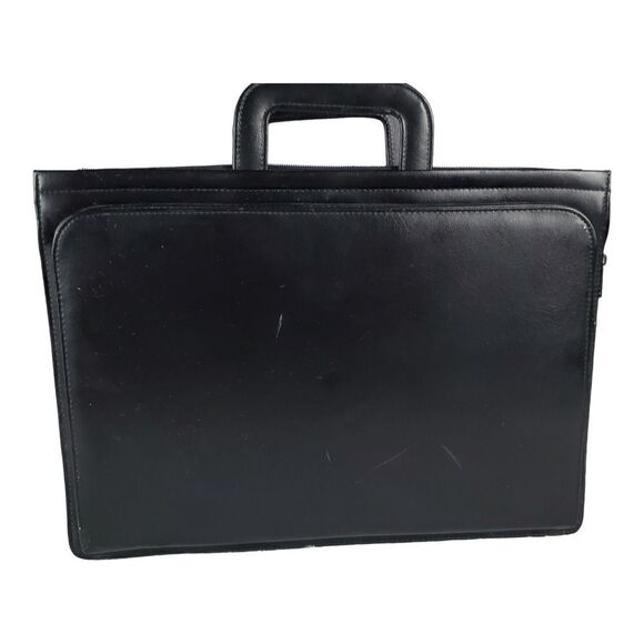 Attaché Organizer Briefcase Expandable Black Vinyl Retractable Handles Portfolio - Picture 2 of 8